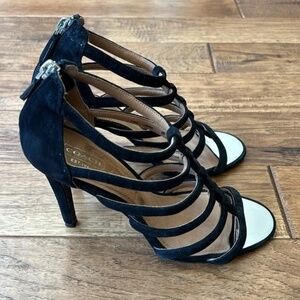 Coach Lavania Strappy Suede Leather Heels Black Womens Size 9